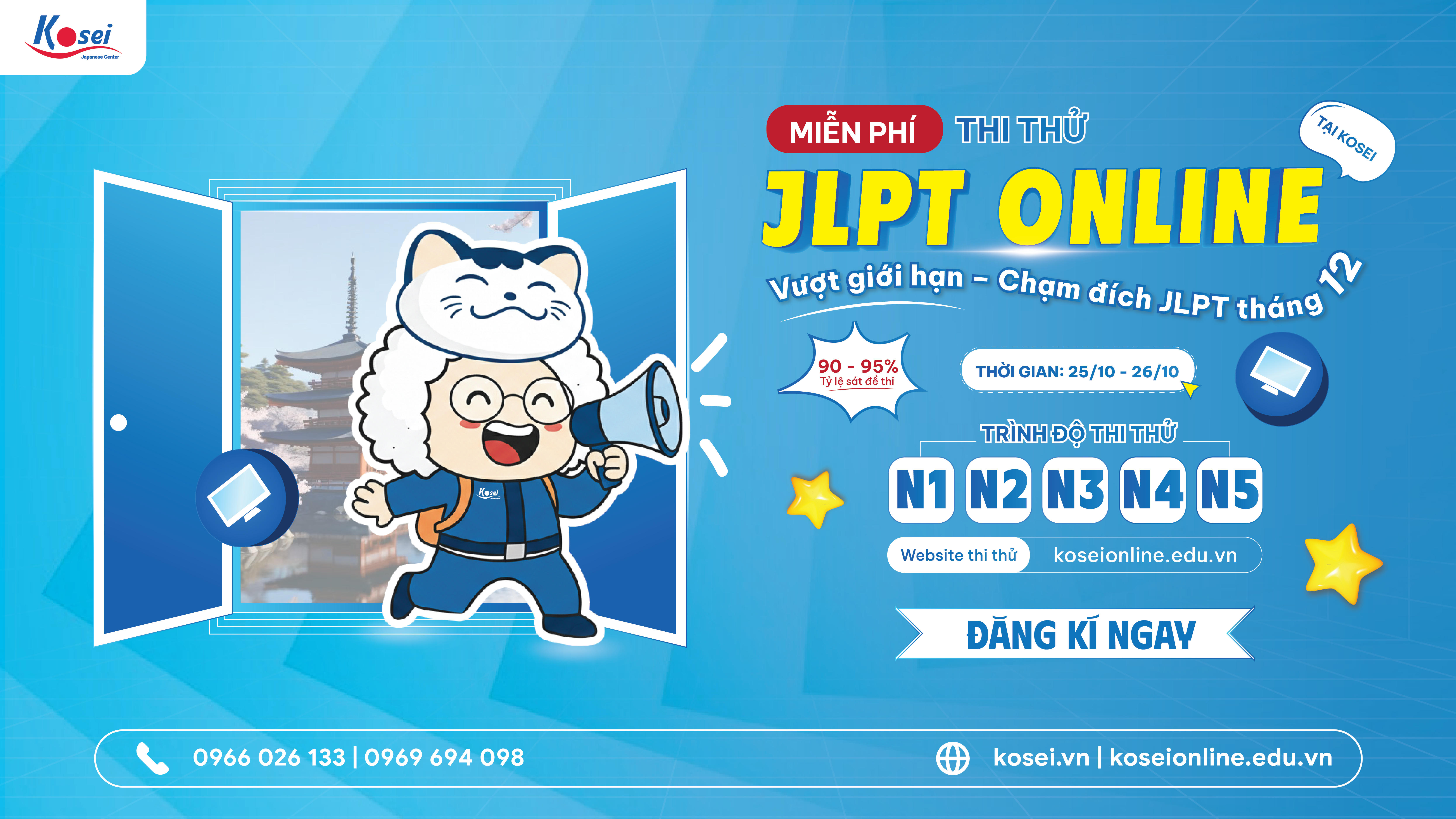 Miễn phí thi thử JLPT Online N5 - N1 tại Kosei - Vượt giới hạn – Chạm đích JLPT tháng 12